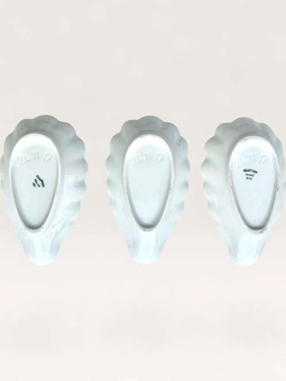 Trio de coupelles coquillage en porcelaine blanche Pillivuyt