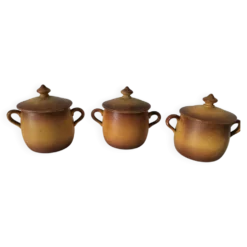 Trio de mini cocottes Pillivuyt en porcelaine – années 30-40