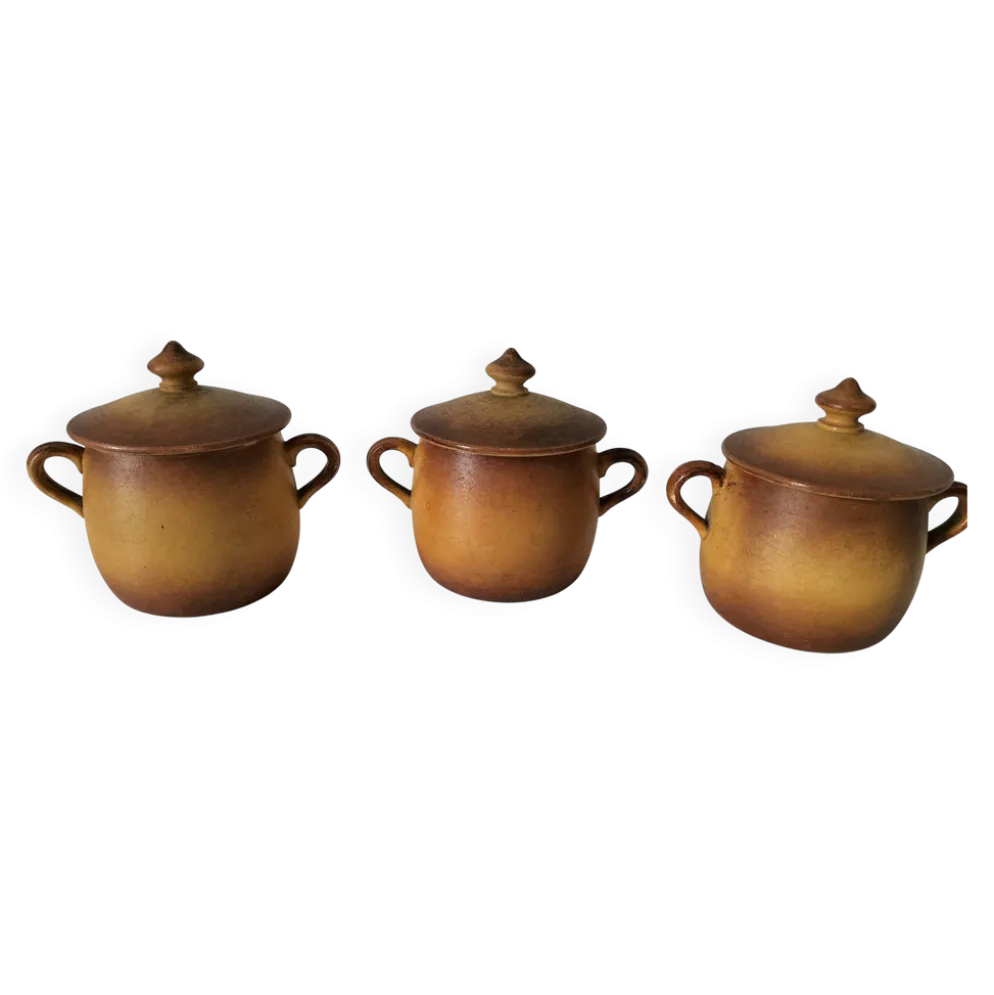 Trio de mini cocottes Pillivuyt en porcelaine – années 30-40
