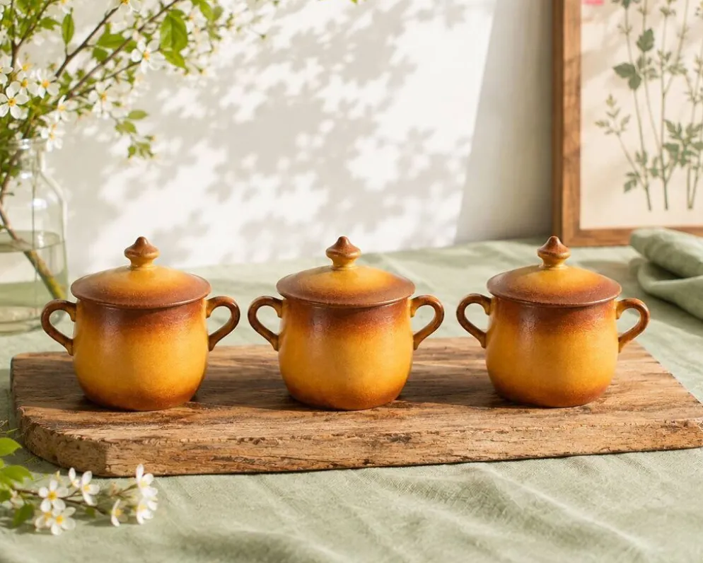 Trio de mini cocottes Pillivuyt en porcelaine – années 30-40