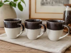 Trio de mugs bicolores grès émaillé esprit atelier café