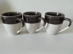 Trio de mugs bicolores grès émaillé esprit atelier café