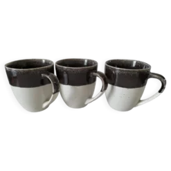 Trio de mugs bicolores grès émaillé esprit atelier café