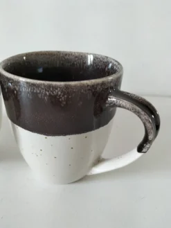 Trio de mugs bicolores grès émaillé esprit atelier café