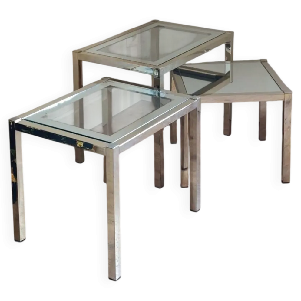 Trio de tables gigognes laiton entièrement restaurées