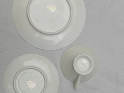 Trio à thé/café vintage Weissenstadt Bavaria, Motif géométrique pastel & or