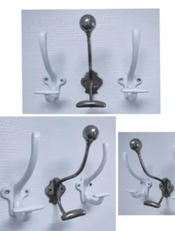 Trois patères fonte émaillée et métal vintage patine