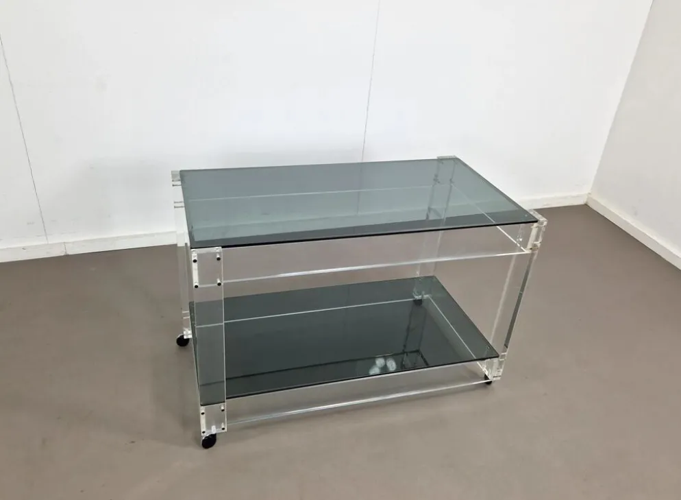 Trolley en lucite et verre fumé | Années 1970