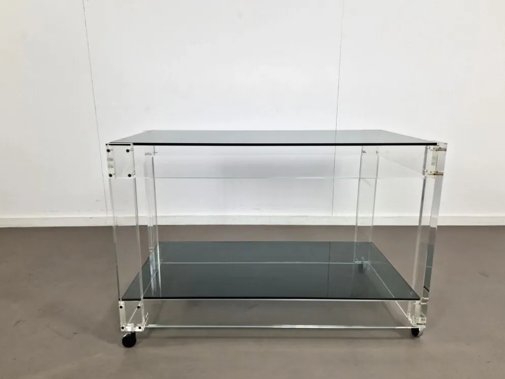 Trolley en lucite et verre fumé | Années 1970