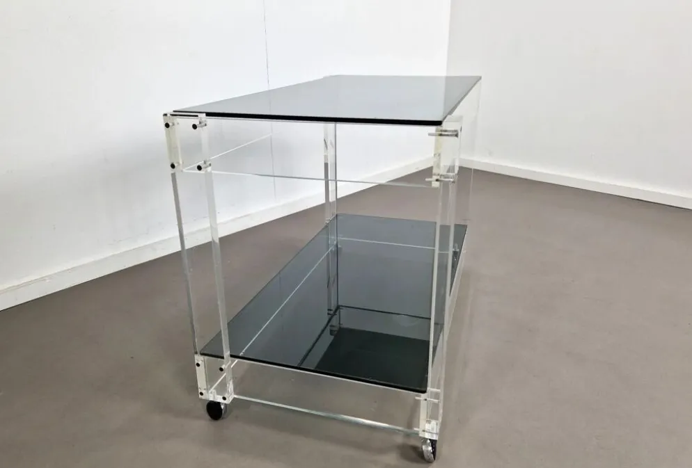 Trolley en lucite et verre fumé | Années 1970