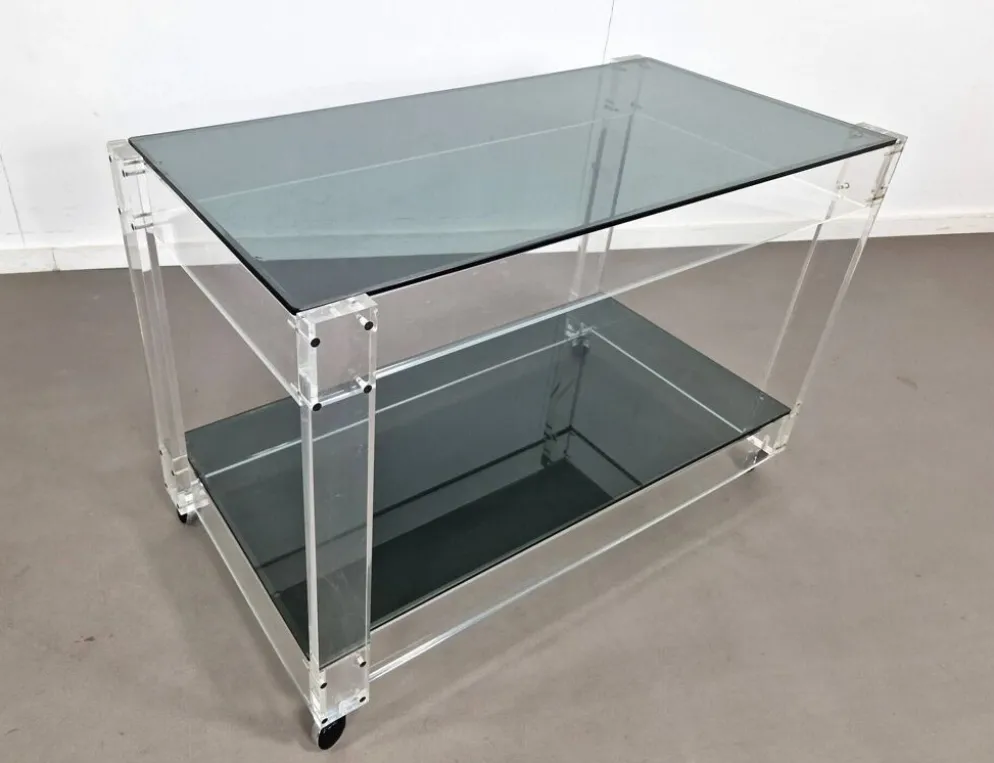 Trolley en lucite et verre fumé | Années 1970