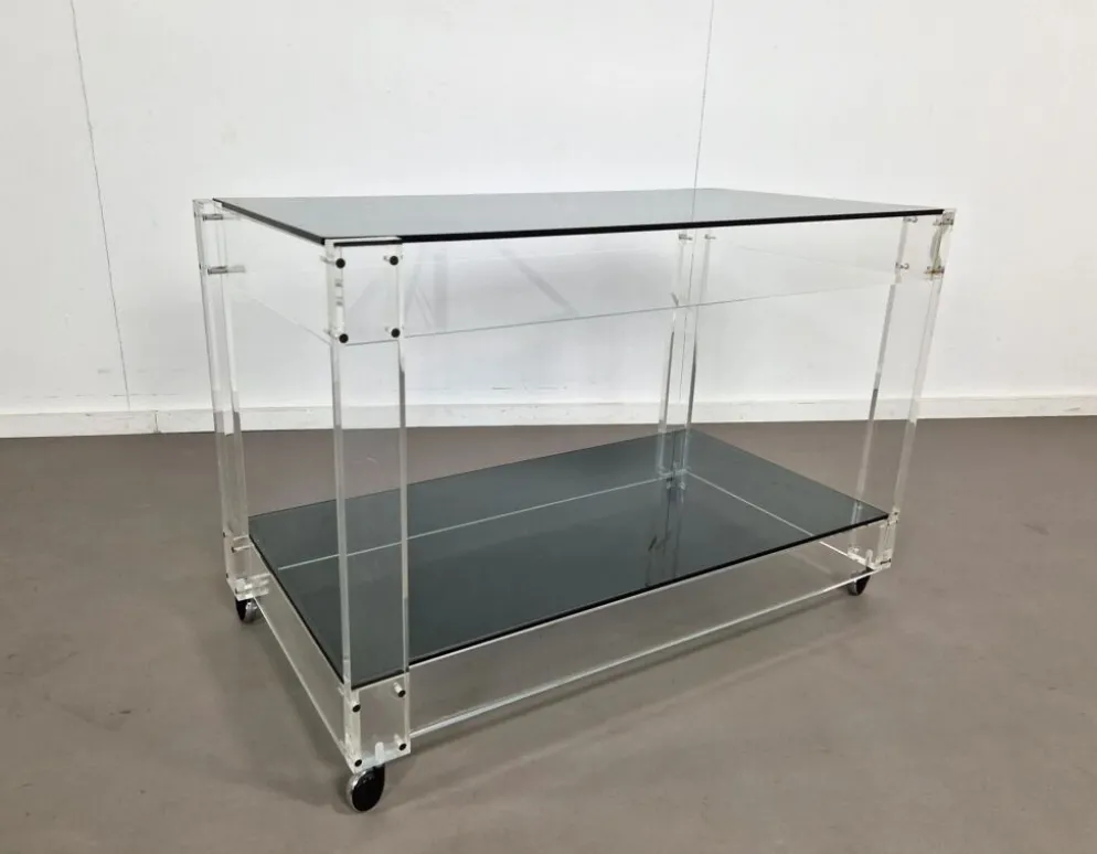 Trolley en lucite et verre fumé | Années 1970