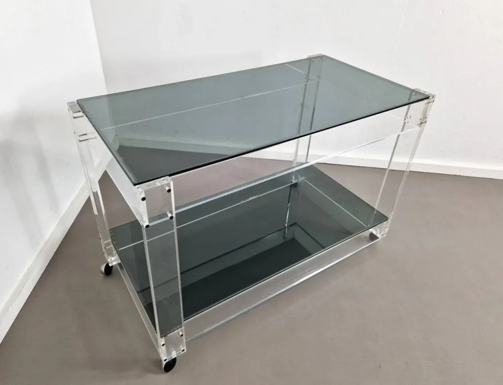 Trolley en lucite et verre fumé | Années 1970