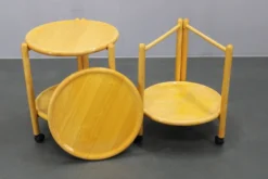 Trolley rond à deux niveaux en bouleau danois de Jens Quistgaard, Lazy Susan, années 1970.