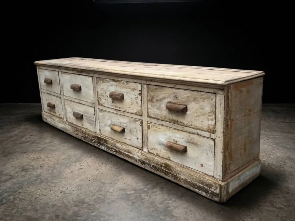 Très beau meuble de métier de magasin ancien avec 8 tiroirs