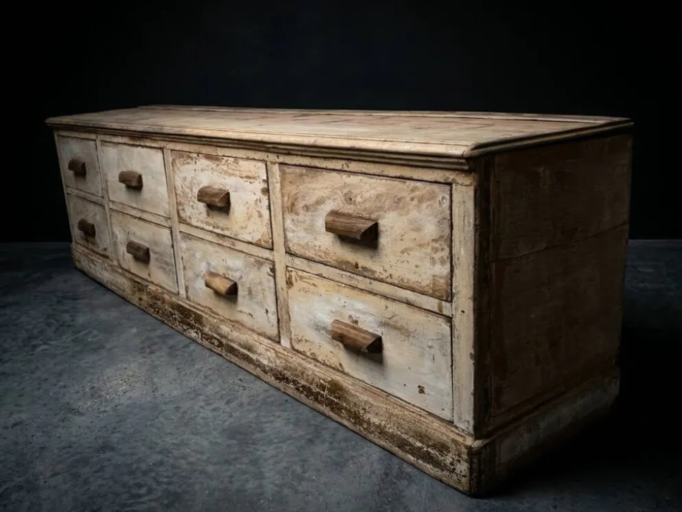 Très beau meuble de métier de magasin ancien avec 8 tiroirs
