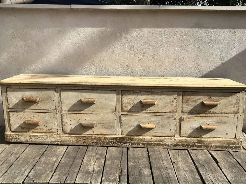 Très beau meuble de métier de magasin ancien avec 8 tiroirs