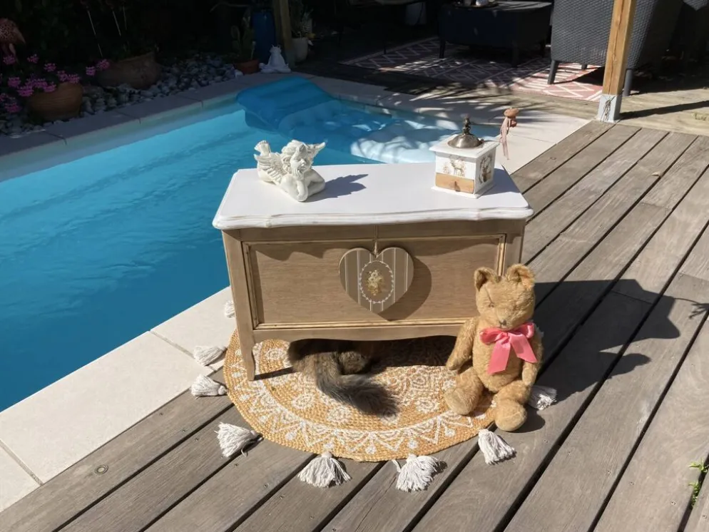 Très joli coffre à jouets vintage coeur style L. Ashley amovible