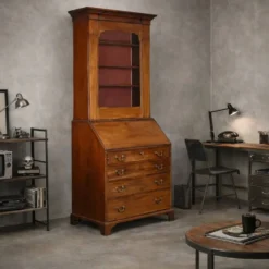 Trumeau ancien en acajou et cuir, Royaume-Uni, XIXe siècle