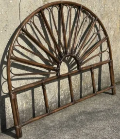 Tête de lit bambou rotin vintage queue de paon années 60