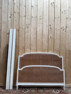 Tête de lit double – Style Louis XVI – Bois laqué & Cannage rotin