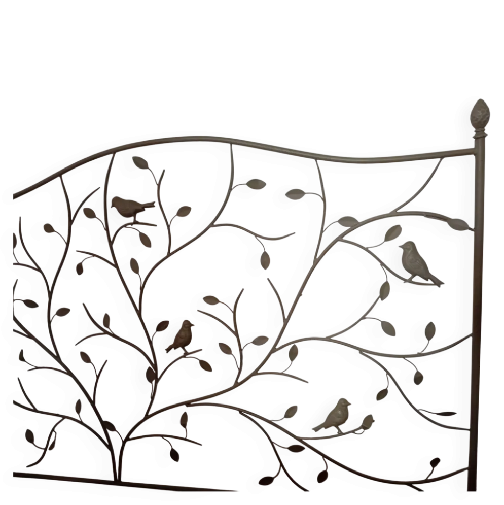Tête de lit romantique "oiseaux" en métal inoxydable gris