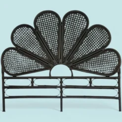 Tête de lit vintage en rotin noir 142cm
