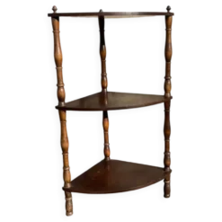 Unité d'angle française vintage en bois avec trois étagères
