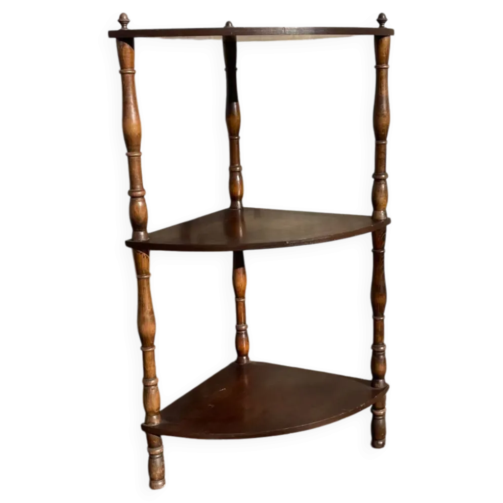 Unité d'angle française vintage en bois avec trois étagères