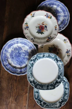 Un lot 6 assiettes plates paires Sarreguemines Lunéville Fleurs Bleu