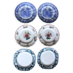 Un lot 6 assiettes plates paires Sarreguemines Lunéville Fleurs Bleu
