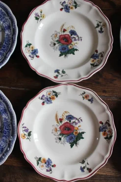 Un lot 6 assiettes plates paires Sarreguemines Lunéville Fleurs Bleu