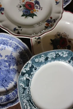 Un lot 6 assiettes plates paires Sarreguemines Lunéville Fleurs Bleu