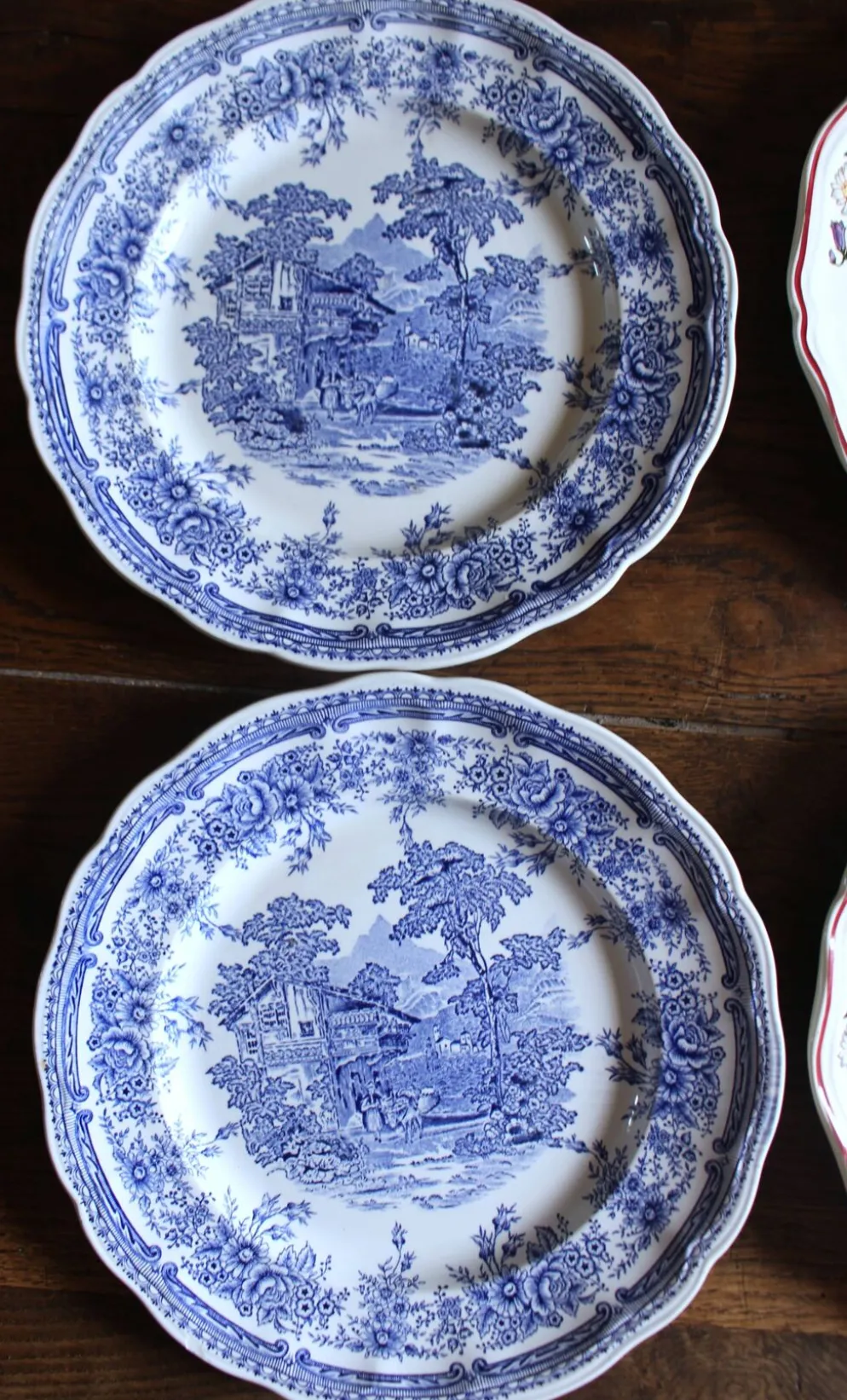 Un lot 6 assiettes plates paires Sarreguemines Lunéville Fleurs Bleu