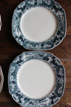 Un lot 6 assiettes plates paires Sarreguemines Lunéville Fleurs Bleu