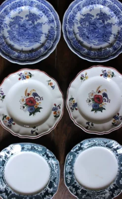 Un lot 6 assiettes plates paires Sarreguemines Lunéville Fleurs Bleu