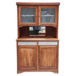 Vaisselier Art Déco en pin, vitres biseautées