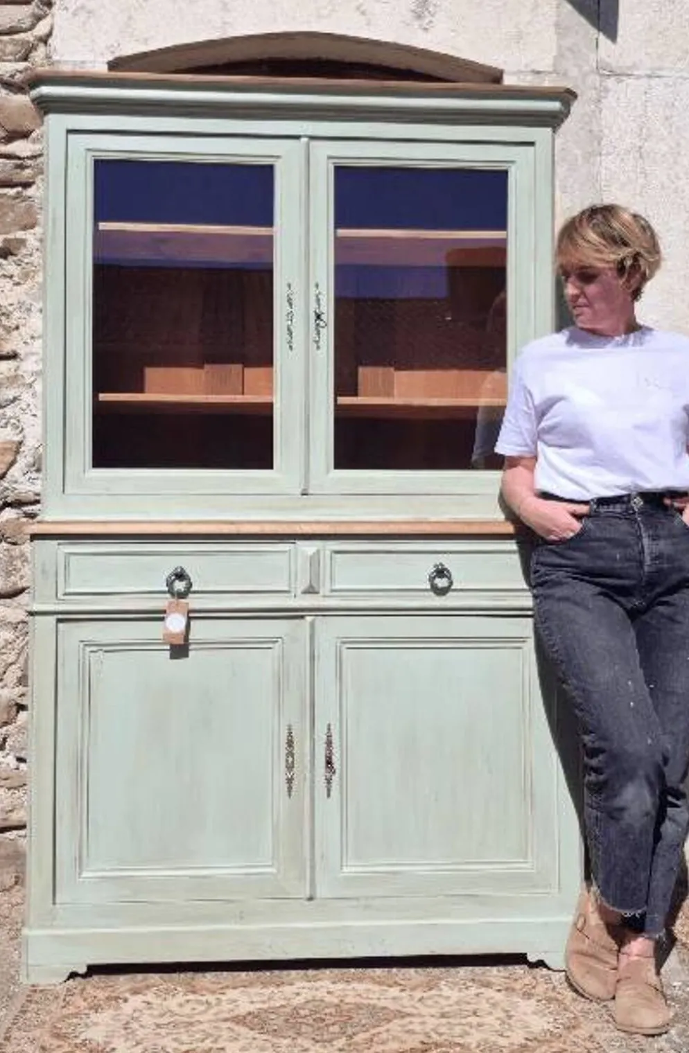 Vaisselier / buffet 2 corps vitré ancien rénové | Basile