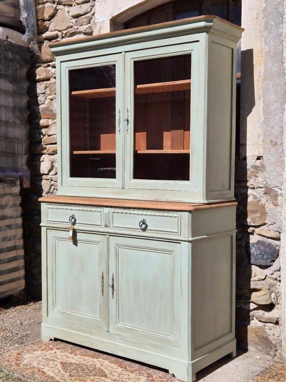 Vaisselier / buffet 2 corps vitré ancien rénové | Basile