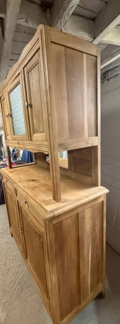 Vaisselier en chêne massif rénové – buffet ancien campagne chic – vitr