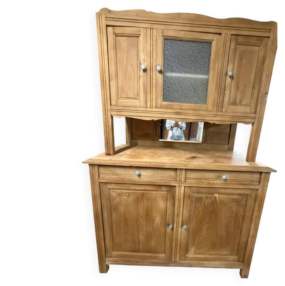Vaisselier en chêne massif rénové – buffet ancien campagne chic – vitr