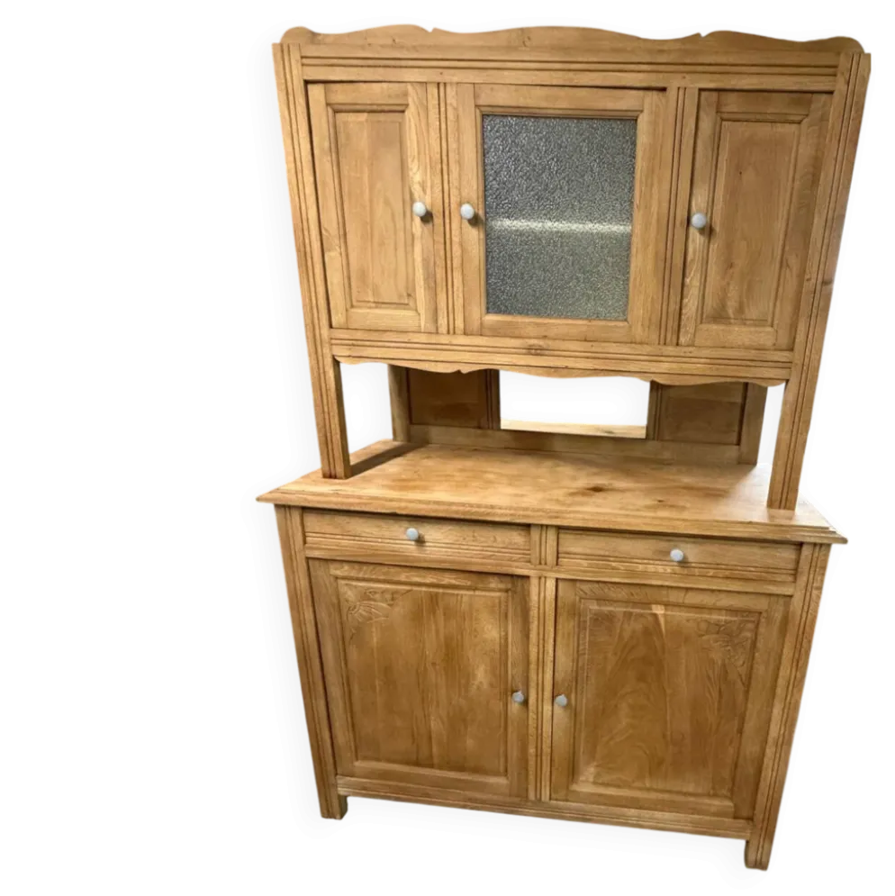 Vaisselier en chêne massif rénové – buffet ancien campagne chic – vitr