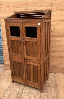 vaisselier vitré art déco en teck birman avec patine d'origine