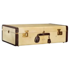 Valise vintage en parchemin, coton et cuir, Italie, années 1960
