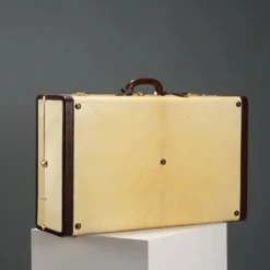 Valise vintage en parchemin, coton et cuir, Italie, années 1960