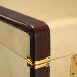Valise vintage en parchemin, coton et cuir, Italie, années 1960