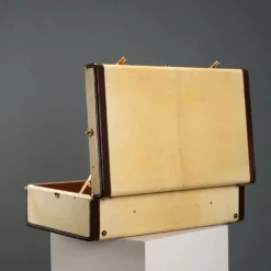 Valise vintage en parchemin, coton et cuir, Italie, années 1960