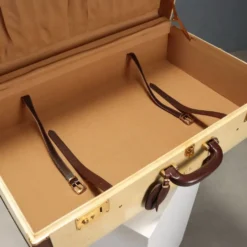 Valise vintage en parchemin, coton et cuir, Italie, années 1960