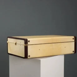 Valise vintage en parchemin, coton et cuir, Italie, années 1960