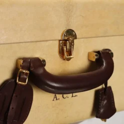 Valise vintage en parchemin, coton et cuir, Italie, années 1960